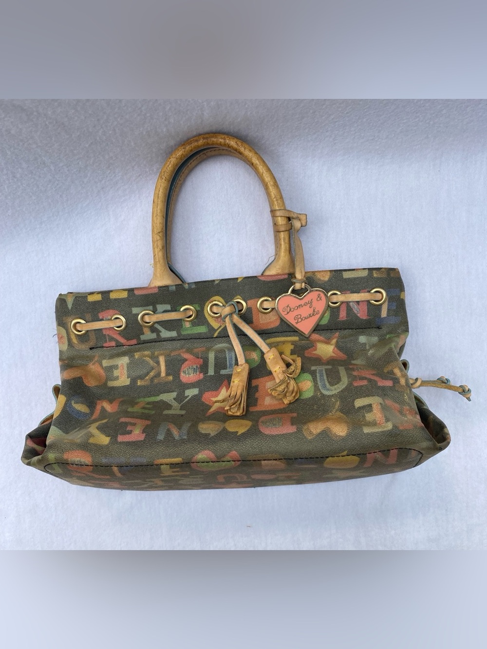 Vintage Dooney & Bourke Y2K Crayon Graffiti Satchel Tote Black Multi USA